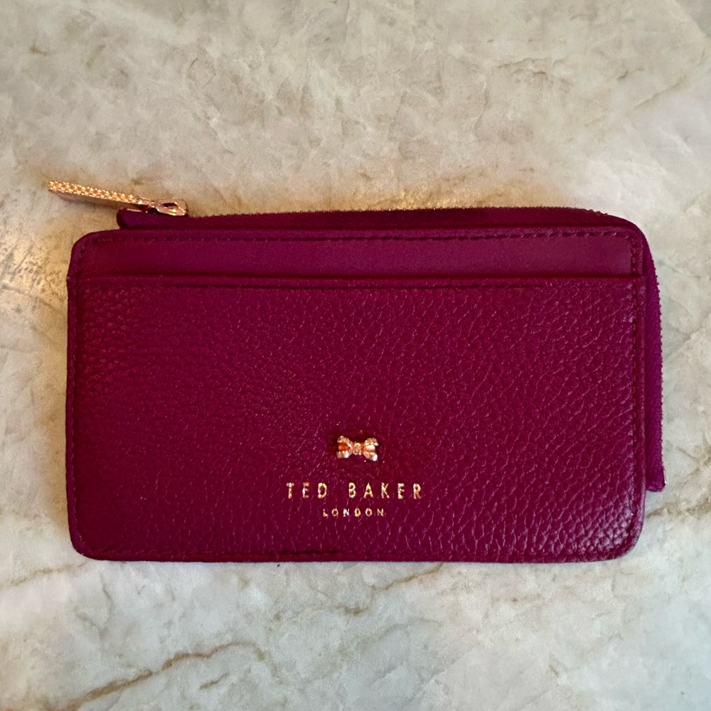 Ted Baker Pink Leather Zip Card Holder Wallet | Gold Bow Logo